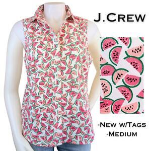 J.Crew Womens Watermelon Button Shirt Medium Pink Sleeveless Stretch Preppy NEW